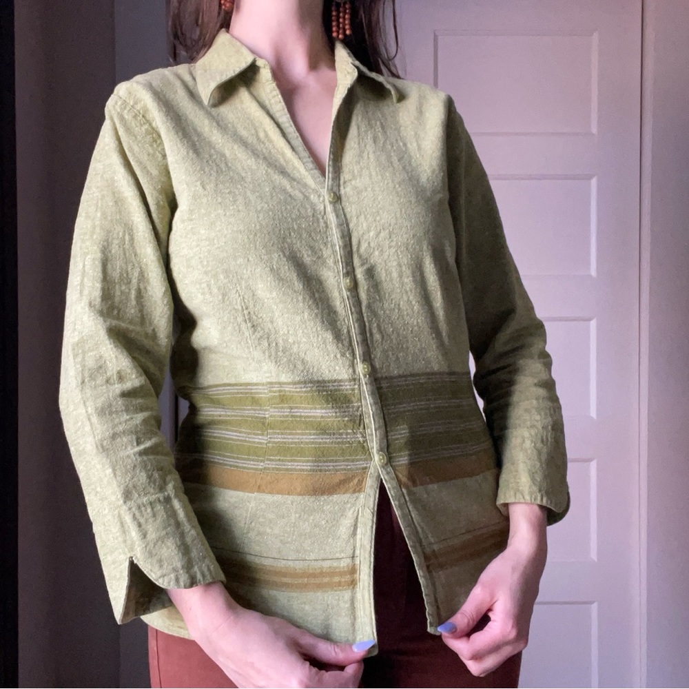 Vintage Green Striped Button Down